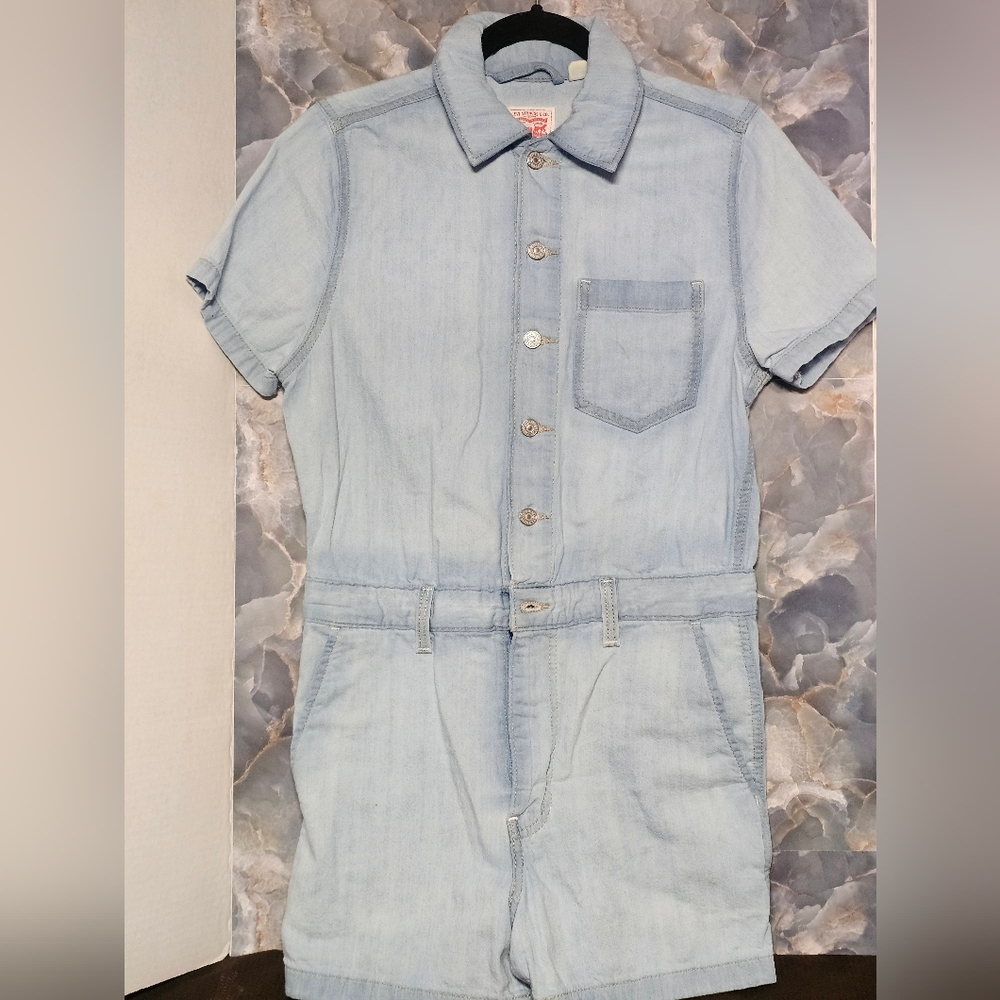 Levi's Heritage Denim Romper Women's L Blue Jean Button Up Shorts XS